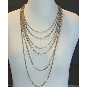 Twentyone 6 Strand Gold Tone Necklace 15"+ Extender Night Out Casual Busines